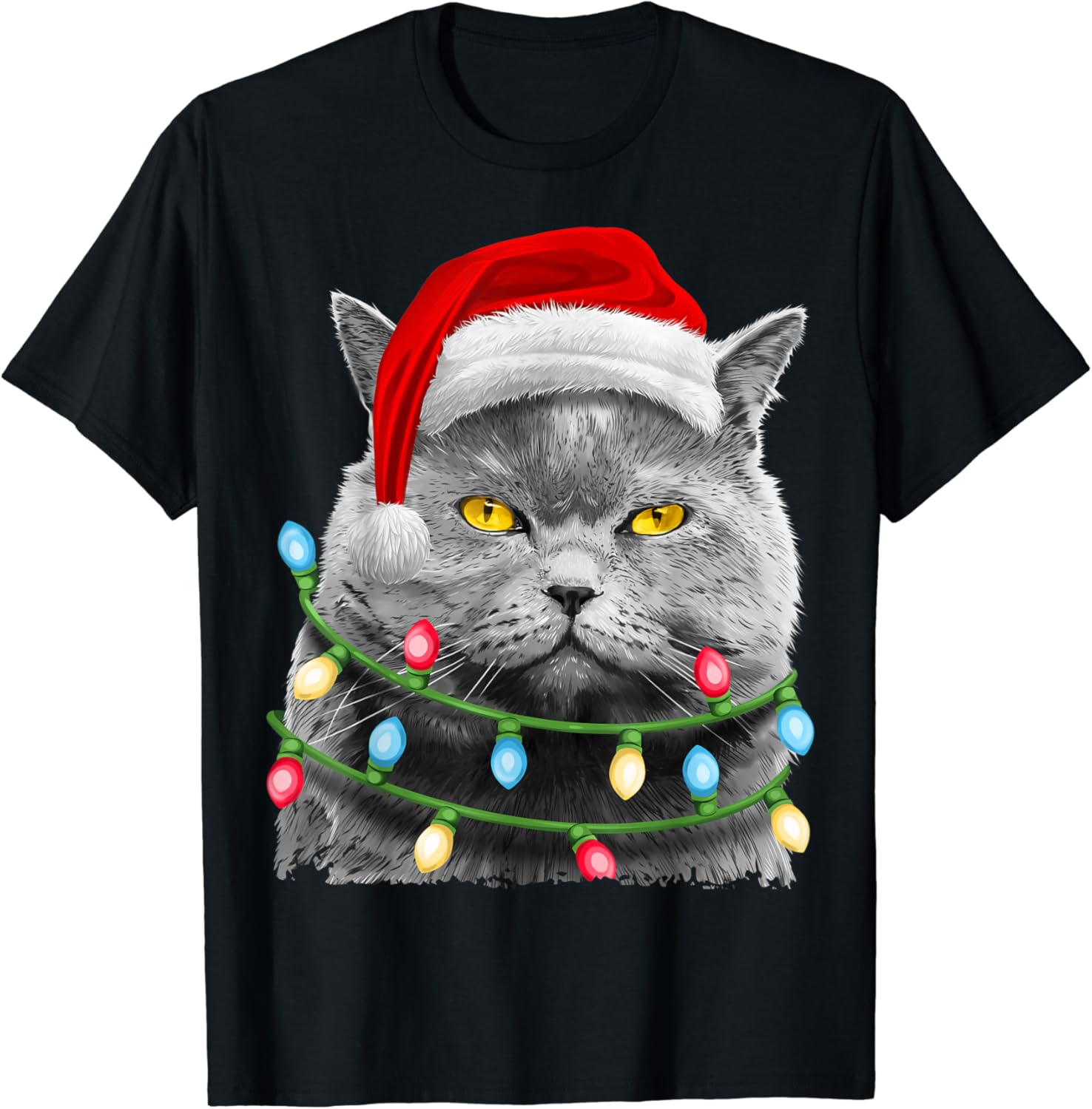 Cat Santa Christmas Lights Xmas Boys Kids Girls Meowy Catmas TShirt